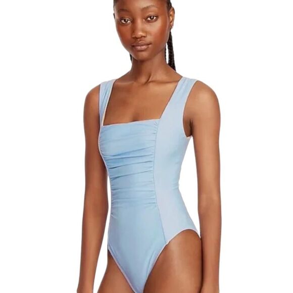 J Crew Swimsuit Size‎ 24 Ruched Square Neck One Piece Blue - Picture 1 of 7